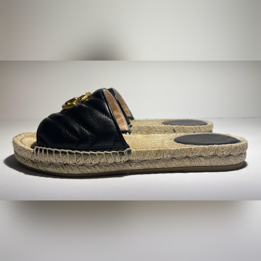 GUCCI GG Women's Matelasse Leather Espadrille Slide Sandal Black Size 37/7 - Picture 4 of 10